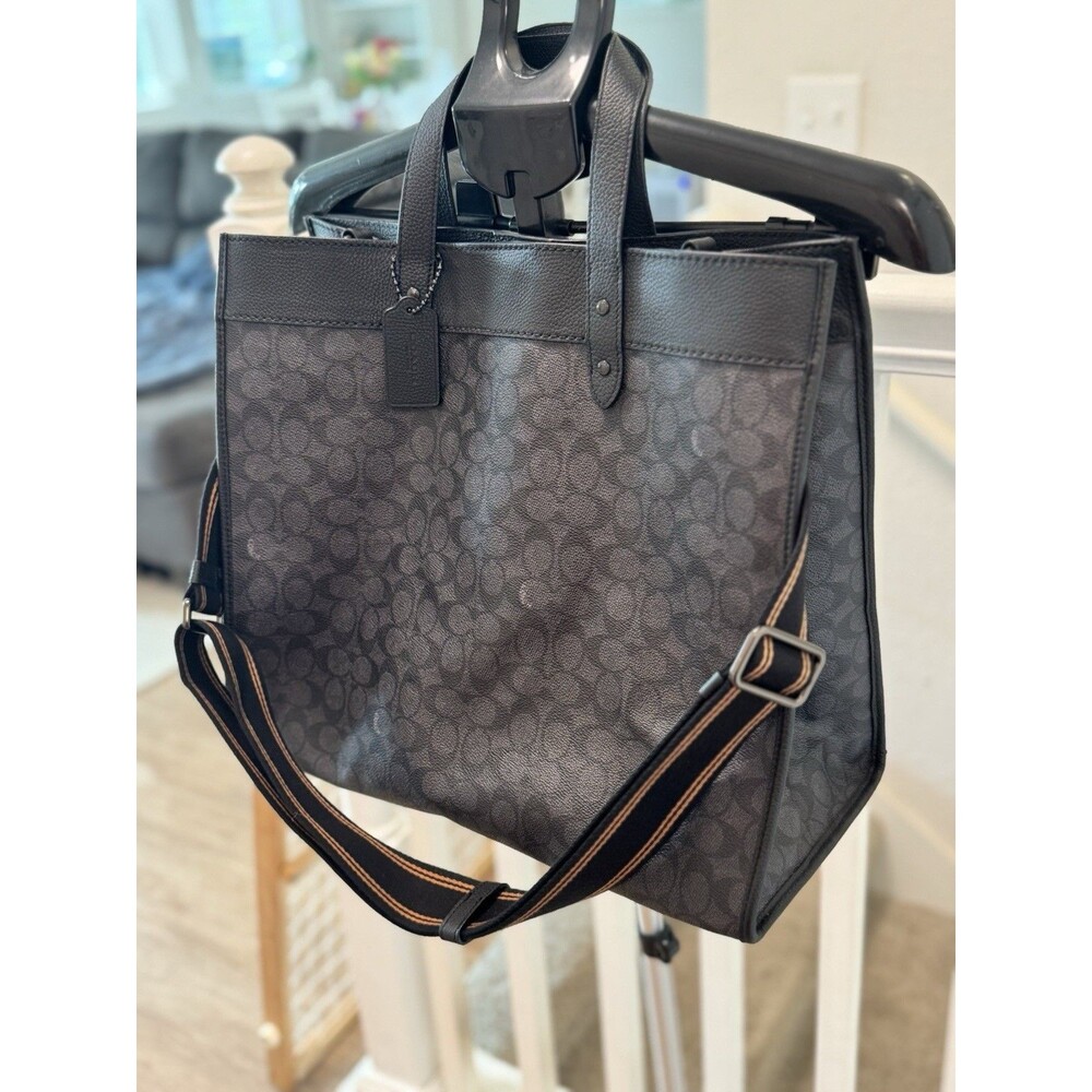 COACH Signature Field Tote 40 Charcoal and Black Pebble Leather C7674 - Picture 16 of 16